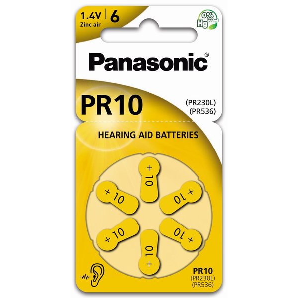 Panasonic Zine Air PR10 Size 10 Ultra-Compact Lightweight Hearing Aid Battery PR10